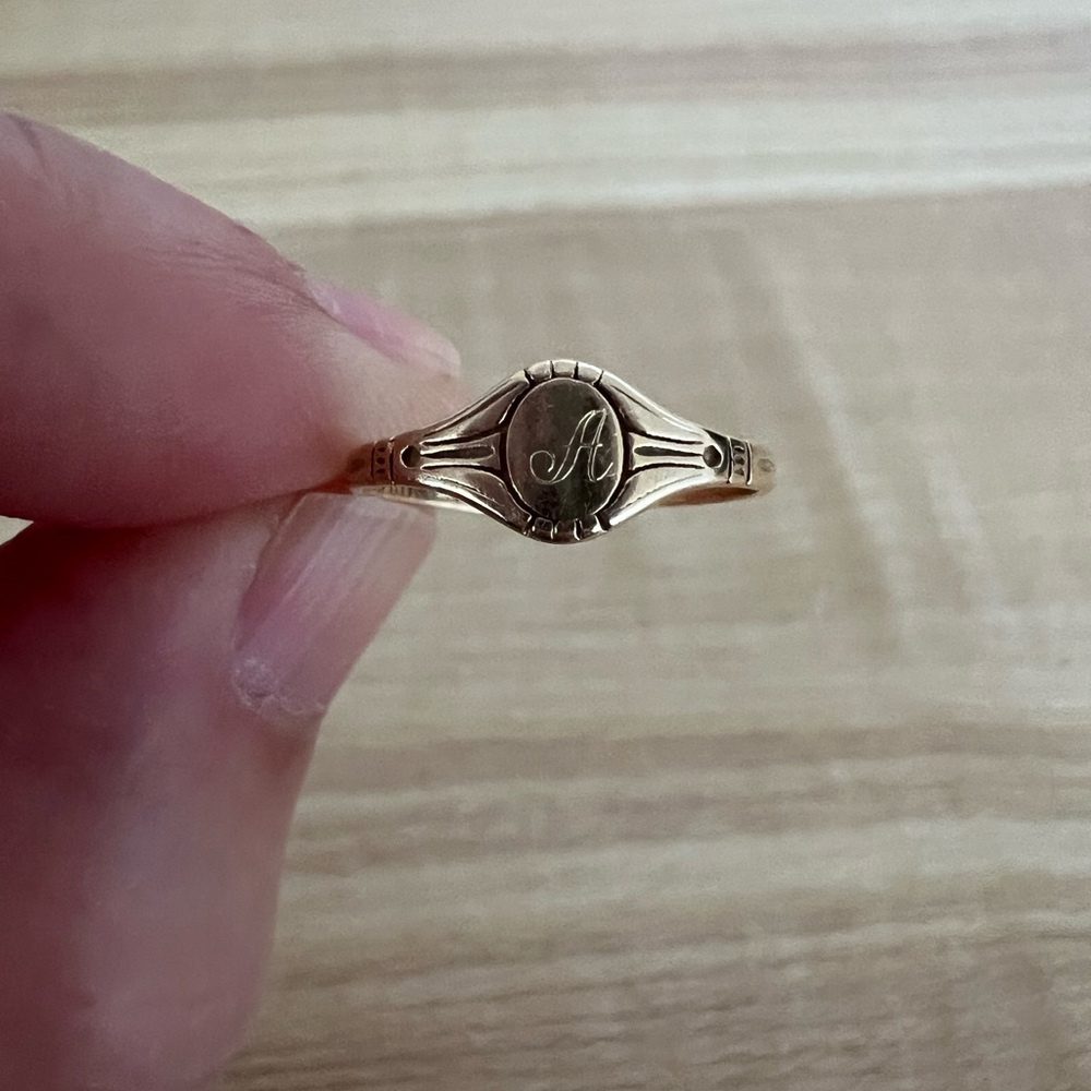 Catbird Baby Cygnet “A” Ring Size 3.5 Yellow Gold